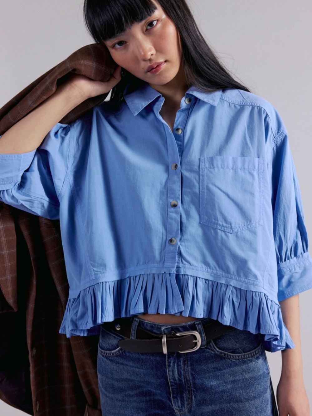 NWOT We The Free Bailey Solid Shirt in Blissful Blue